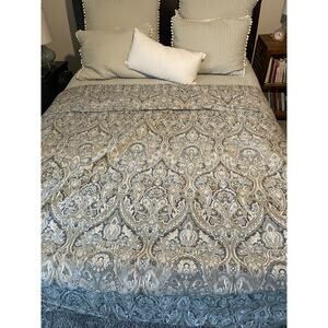 Pottery Barn Duvet Queen Blue Paisley Mackenna 100% Cotton Muted Colors